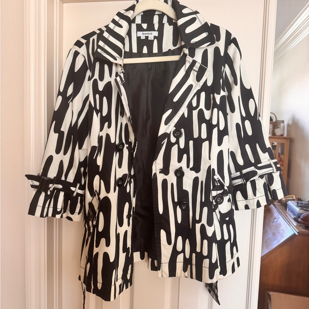 Abstract Black and White Trench Style Jacket by Appraisal Large